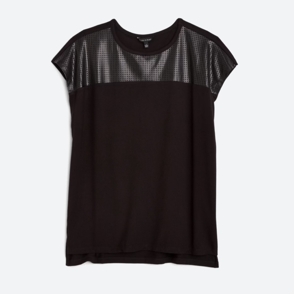 Black Faux Leather Detail Knit Top